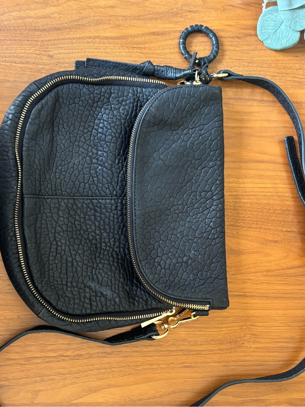 Vince Camuto Black Pebbled Leather Crossbody with Gold Hardware